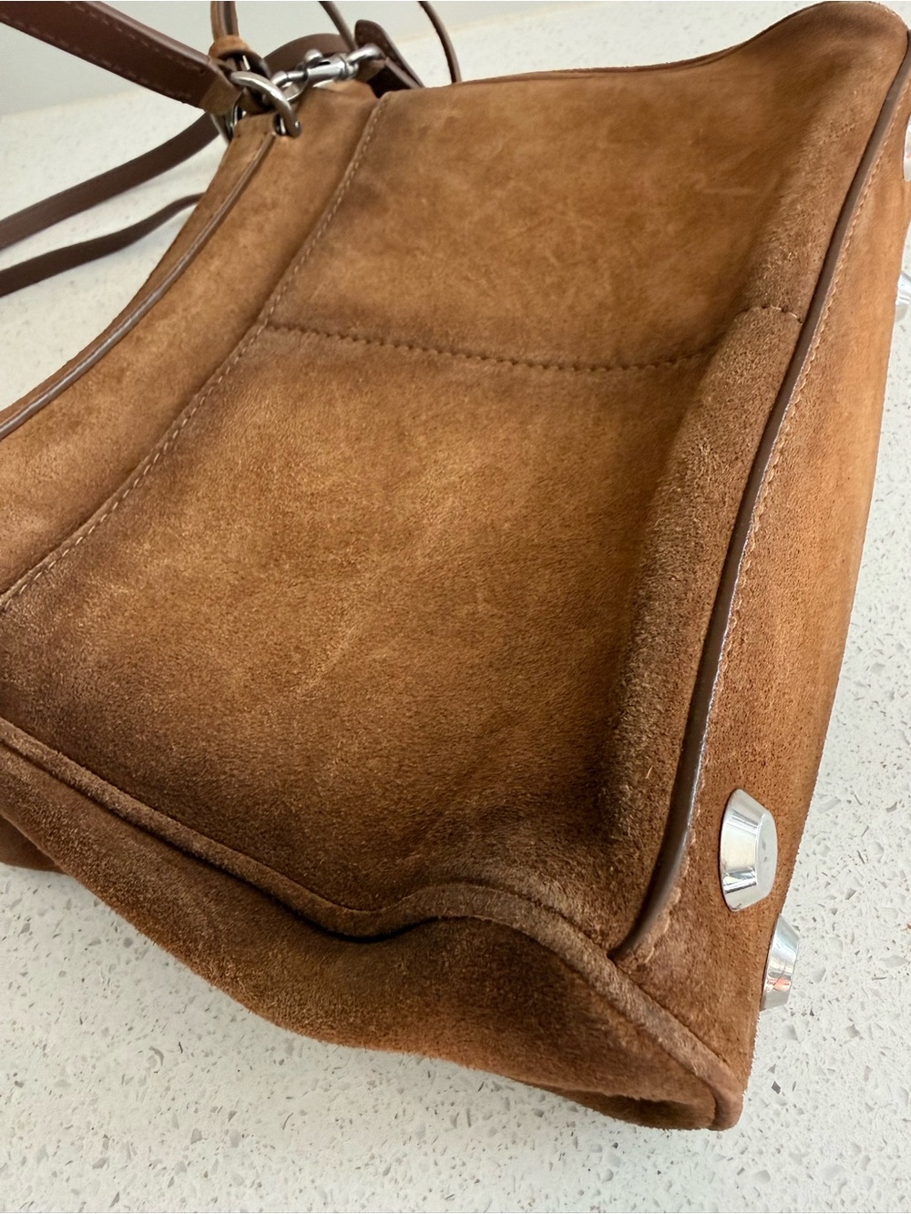 Balenciaga Mini Rodeo Handbag Waxed Suede Crossbody/Top Handle Camel - Picture 8 of 14